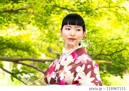 街歩きをする着物の女性 街歩きをする着物の女性 118967131