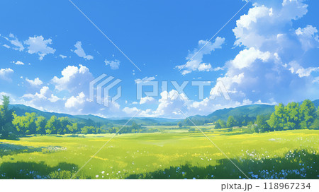 爽やかな青空と緑の草原 AI画像 爽やかな青空と緑の草原 AI画像 118967234