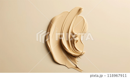 Smooth smear of beige skin tone cream on beige background with texture. Generative AI 118967911