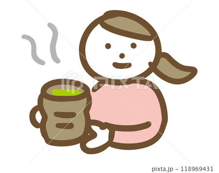 日本茶を持っている笑顔の女性 118969431