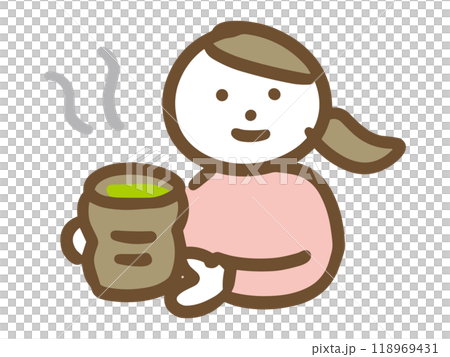 日本茶を持っている笑顔の女性 118969431