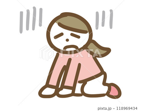 床に手を付いて落ち込んでいる女性 118969434