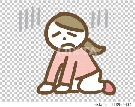 床に手を付いて落ち込んでいる女性 118969434