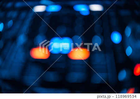 blurred glowing button, mixer DJ for mixing and controlling music in nightclub 118969534
