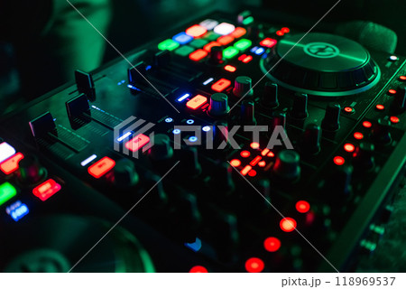 buttons and levels professional equipment, DJ mixing buttons and levels professional equipment, DJ mixing 118969537