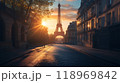 Generative AI Image of Majestic Eiffel Tower with Path Way Apartment Home House Sunset Sunrise Sky 118969842
