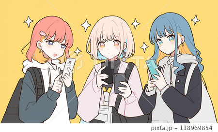 スマホを持つアニメ風の女の子　AI 118969854