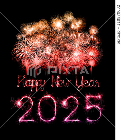 2025 happy new year fireworks celebration written sparkling at night 2025 happy new year fireworks celebration written sparkling at night 118970632