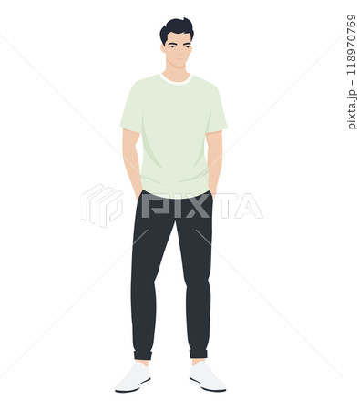 Vector illustration of a man in a light green T-shirt and black pants 118970769
