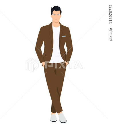 Vector illustration of a man in a brown suit and classic shoes. Suit for formal events Vector illustration of a man in a brown suit and classic shoes. Suit for formal events 118970772