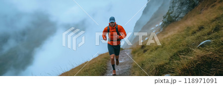 Speed hiking. Running and hiking in the mountains 118971091