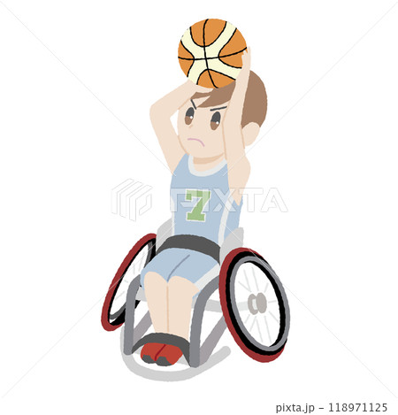 手描き風の車椅子バスケをしている男性 118971125