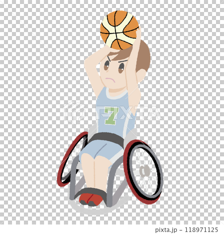 手描き風の車椅子バスケをしている男性 118971125