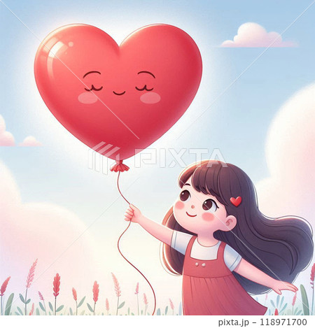 大きなハートの風船を持った女の子 118971700