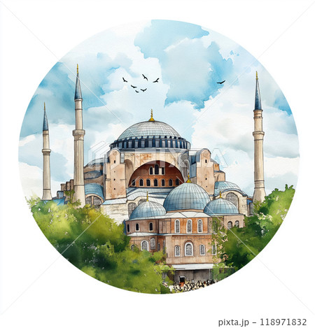 Hagia Sophia circle watercolor painting. Hagia Sophia 118971832