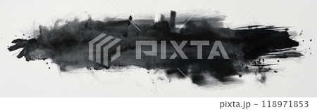 A black watercolor stroke on white background. Brush stroke 118971853