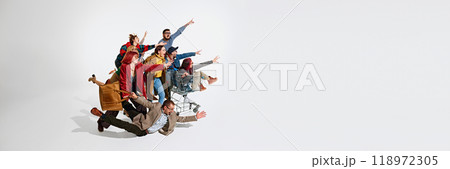 Group of people men and women rushing forward with outstretched hands, falling down, trying to get the best discounts Group of people men and women rushing forward with outstretched hands, falling down, trying to get the best discounts 118972305