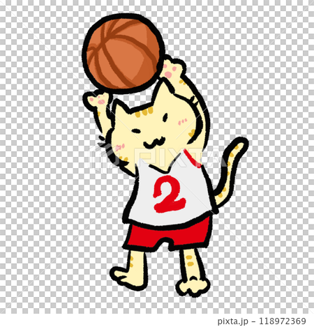 可愛的棕色虎斑貓舉起籃球 118972369