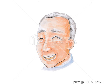 笑顔の高齢男性　手描き水彩画 118972425