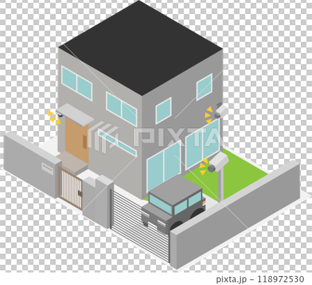 Image of a house with an isometric security camera installed 118972530