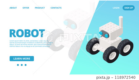 Web template with a white robot. Vector 118972540