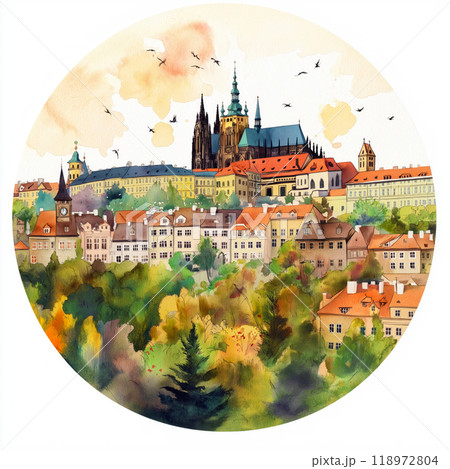 Prague castle circle watercolor painting. Prague castle 118972804