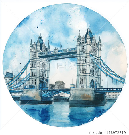Tower Bridge circle watercolor painting. Tower Bridge 118972819