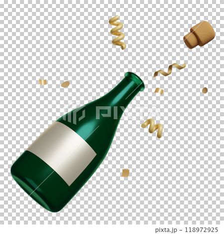 Open champagne bottle and Confetti 3D graphics Open champagne bottle and Confetti 3D graphics 118972925