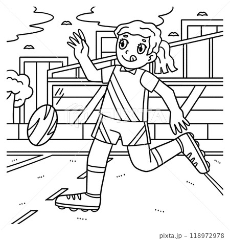 Rugby Female Player doing a Short Punt Coloring Rugby Female Player doing a Short Punt Coloring 118972978