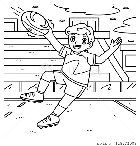 Rugby Player Catching the Ball Coloring Page Rugby Player Catching the Ball Coloring Page 118972988