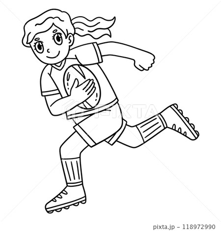 Rugby Female Player Running the Ball Isolated  118972990