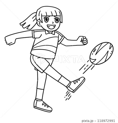 Rugby Female Player Kicking the Ball Isolated  118972991