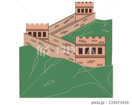 The Great Wall of China Beijing cultural ancient old historical Chinese building tourism attraction place design colorful icon set 118973039