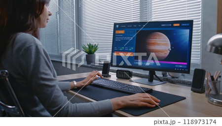 PC screen shows AI video generator generating high-quality video of Jupiter and its moon 118973174