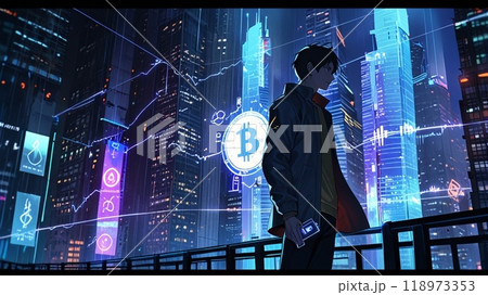 デジタル通貨の世界で何かを目論む男性 118973353