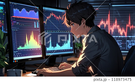 為替トレードをしている少年 118973475