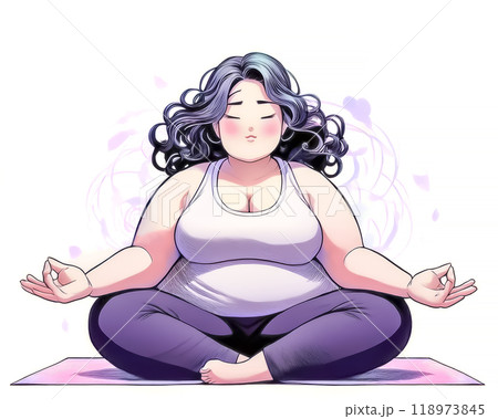 ヨガをする太った女性のイメージ素材 118973845