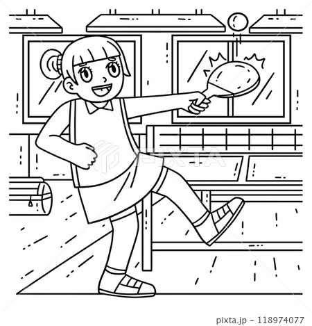 Female Table Tennis Player Practicing Coloring Female Table Tennis Player Practicing Coloring 118974077