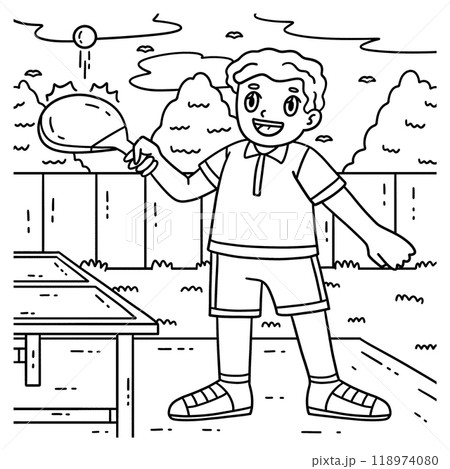 Table Tennis Player Practicing Coloring Page  118974080