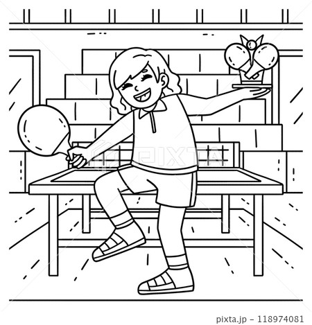 Female Table Tennis Player with Trophy Coloring Female Table Tennis Player with Trophy Coloring 118974081