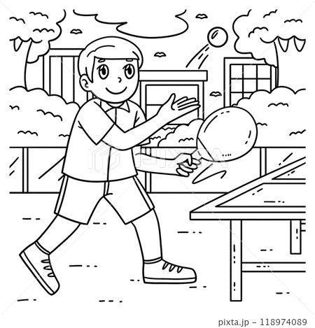 Table Tennis Player doing a Toss Serve Coloring 118974089