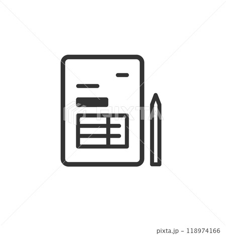 請求書や注文書などの書類とペンのアイコン(白黒) 118974166
