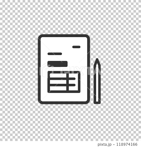 請求書や注文書などの書類とペンのアイコン(白黒) 118974166