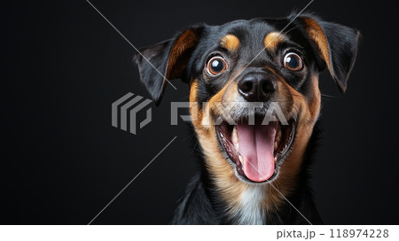 An Excited Dog Looks Up with a Happy Expression that Is Truly Endearing and Joyful, copy space 118974228