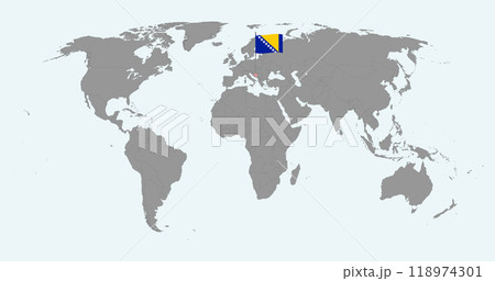 Pin map with Bosnia and Herzegovina flag on world map. Vector illustration. 118974301