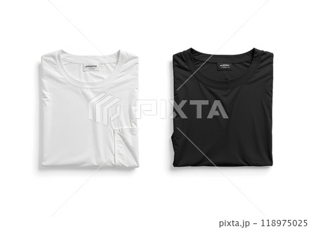 Blank black and white folded square t-shirt mockup, top view. 118975025