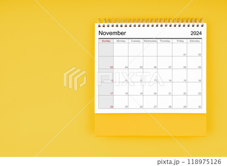 November desk calendar for 2024 year. Blank calendar for your appointment or reminder. November desk calendar for 2024 year. Blank calendar for your appointment or reminder. 118975126