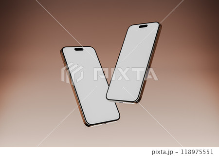 Two floating iphones with white screen mock up, 3d render 118975551