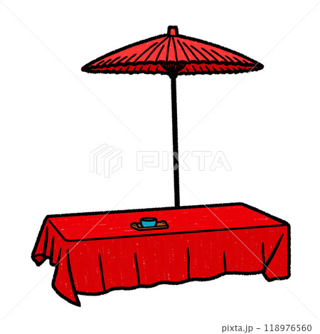 茶屋の縁台と野点傘 118976560
