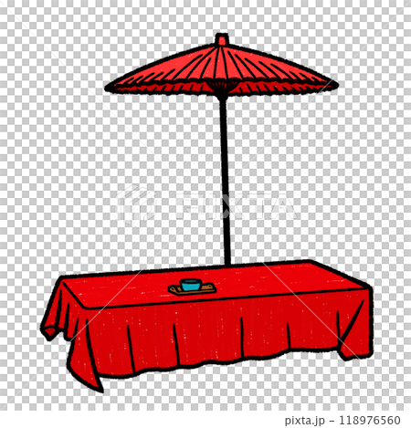 茶屋の縁台と野点傘 118976560